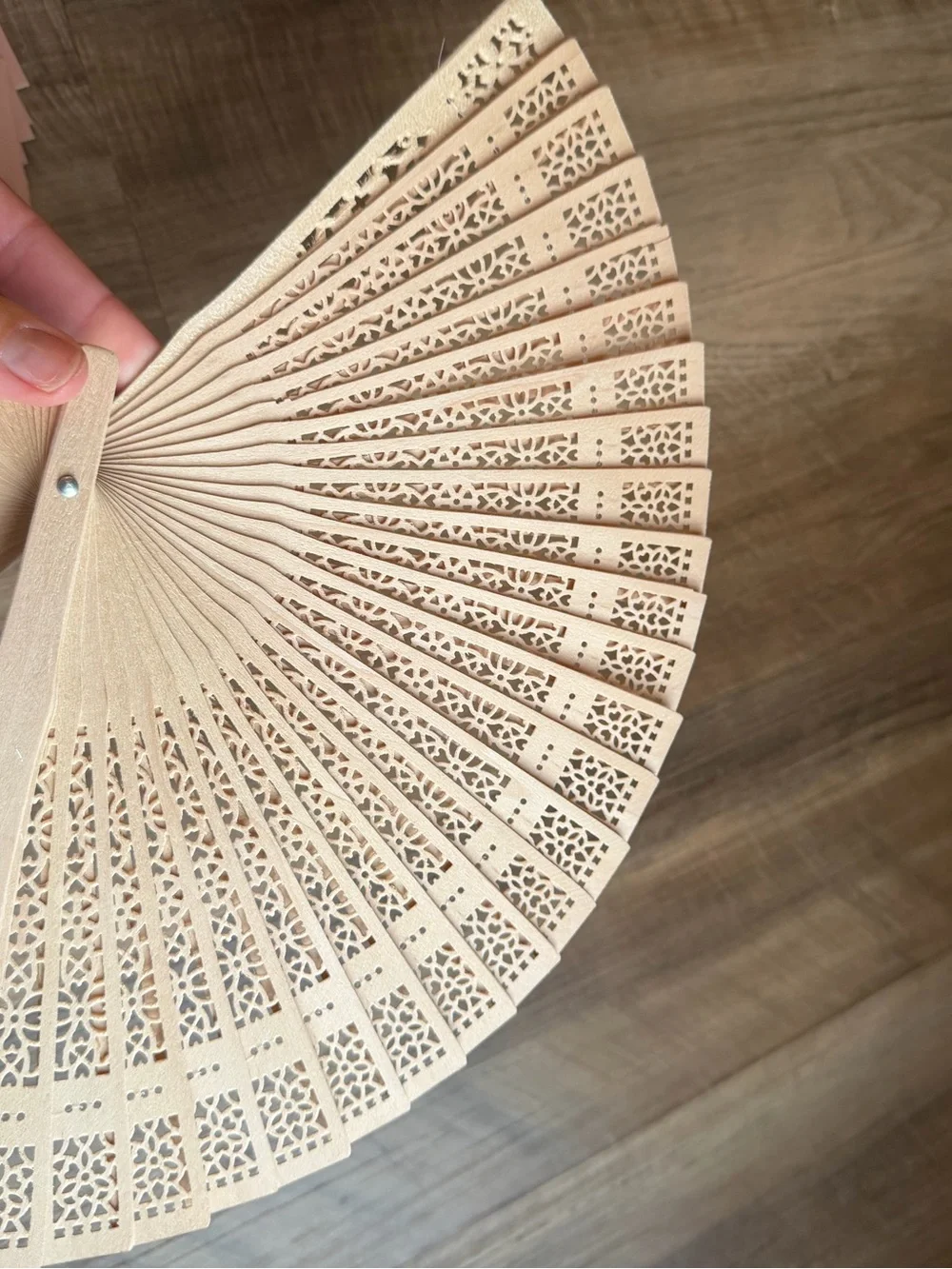 Brand New! 24 Wooden Fans with white bags and thank you tags
